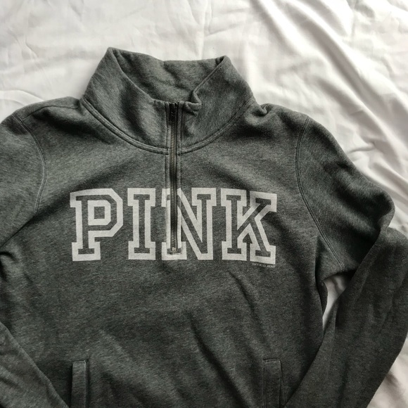 PINK Victoria's Secret Tops - Pink 3/4 ZIP Gray Sweatshirt